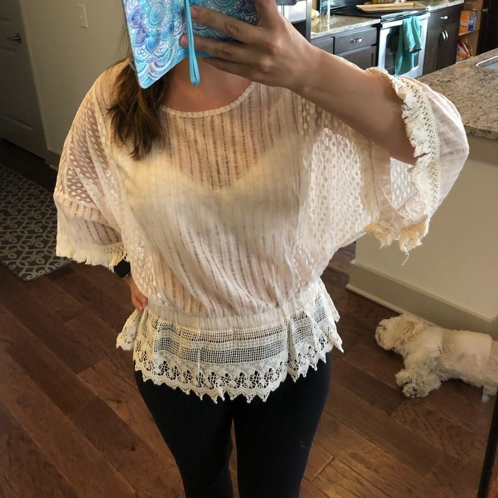 NWT Sheer Patterned Dolman Sleeve Top